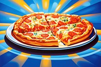 Airbrush art of pizza food advertisement pepperoni.