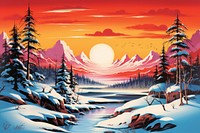 Airbrush art of winter landscape outdoors painting nature.