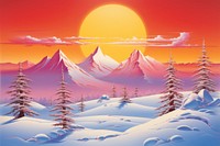 Airbrush art of winter landscape outdoors nature snow.