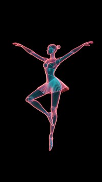Neon ballerina wireframe dancing ballet entertainment.