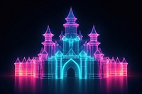 Neon castle wireframe architecture building light.