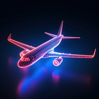 Neon plane wireframe airplane aircraft airliner.