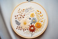 Embroidery hoop with flower in embroidery style pattern creativity needlework.