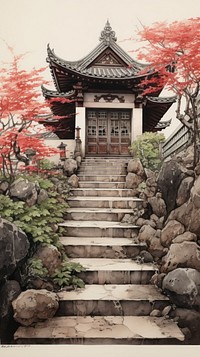 Stair front of temple architecture building outdoors.