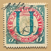 Vintage alphabet U postage stamp.
