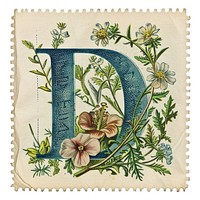 Vintage alphabet D postage stamp.