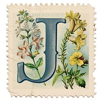 Vintage alphabet J postage stamp.