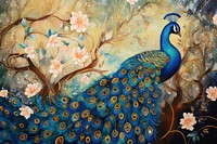 Peacock with gold glister painting animal mural.