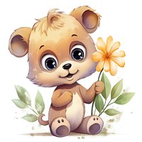 Watercolor baby bear hold flower cartoon cute toy.