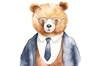 Watercolor bear business suit glasses mammal toy.