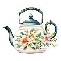 Watercolor botanical on teapot art white background creativity.