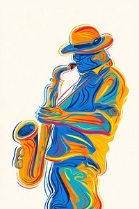 Jazz musician of different playing musical instrument and singing painting abstract drawing.