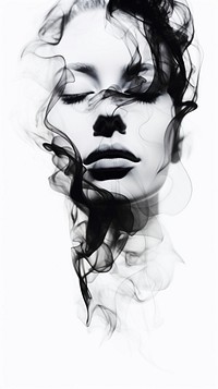 Abstract smoke face shaped drawing sketch white.