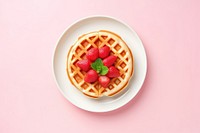 Strawberry waffle plate food pink.