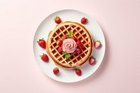 Strawberry waffle plate food confectionery.