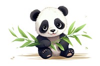 A baby panda with bamboo leaf animal mammal bear.