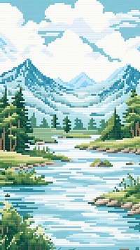 Cross stitch river wallpaper landscape nature outdoors.