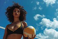 Woman holding a volleyball sports outdoors sky.