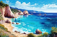 Greece landscape painting beach.