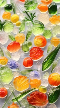 Vegetables glass fusing art backgrounds food confectionery.