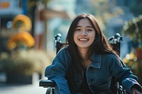 Asian girl on wheelchair smiling smile architecture.