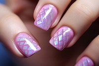 Pink holographic nail pattern cosmetics hand fingernail.