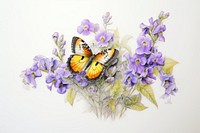 Butterfly with yellow and purple flowers lavender drawing animal.
