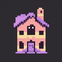 Haunted house pixel purple art architecture.