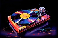 Airbrush art of a vinyl record player electronics gramophone technology.