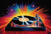 Airbrush art of a vinyl record player star illuminated electronics.
