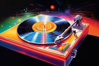 Airbrush art of a vinyl record player illuminated electronics gramophone.