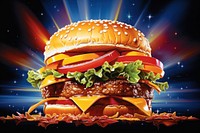 Airbrush art of a burger food advertisement hamburger.