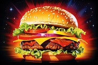 Airbrush art of a burger food hamburger vegetable.