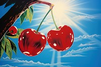 Airbrush art of a cherry plant fruit food.
