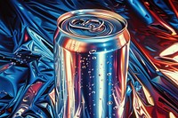 Crumpled aluminum soda can refreshment machine bottle.