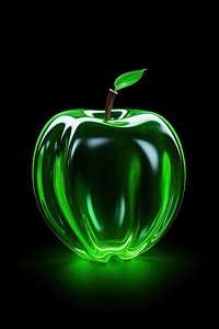 3d render of glowing apple fruit green black.