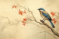 Ukiyo-e art bird on branch animal creativity wildlife.