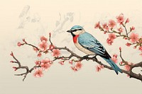 Ukiyo-e art bird on branch blossom flower animal.