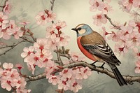 Ukiyo-e art bird cherry blossom flower animal plant.