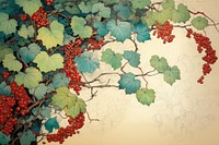 Ukiyo-e art ivy painting grapes plant.