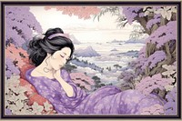 Ukiyo-e art lavender frame painting purple adult.