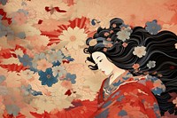 Ukiyo-e art petal painting anime red.
