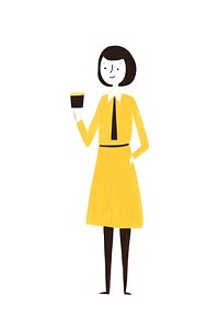Doodle illustration of business woman holding cartoon coffee.