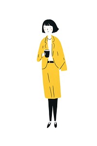 Doodle illustration of business woman holding cartoon yellow.