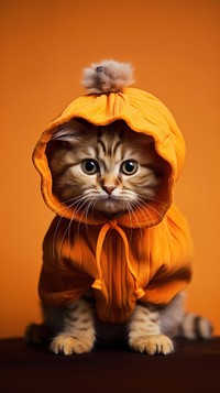 Cat wearing pumpkin costume portrait animal mammal.
