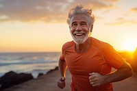 Elderly man running jogging smile adult.
