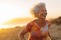 Elderly woman running smile laughing adult.