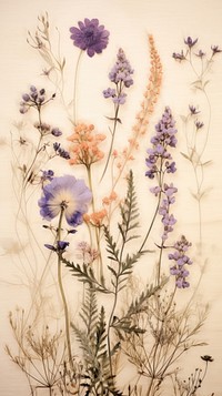 Real pressed diversity bouquet flowers herbs lavender pattern.