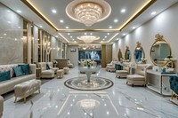 Luxury nail salon architecture chandelier furniture.