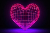 Neon heart wireframe light glowing purple.